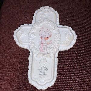 Precious Moments White and Pink Cross with Child Design